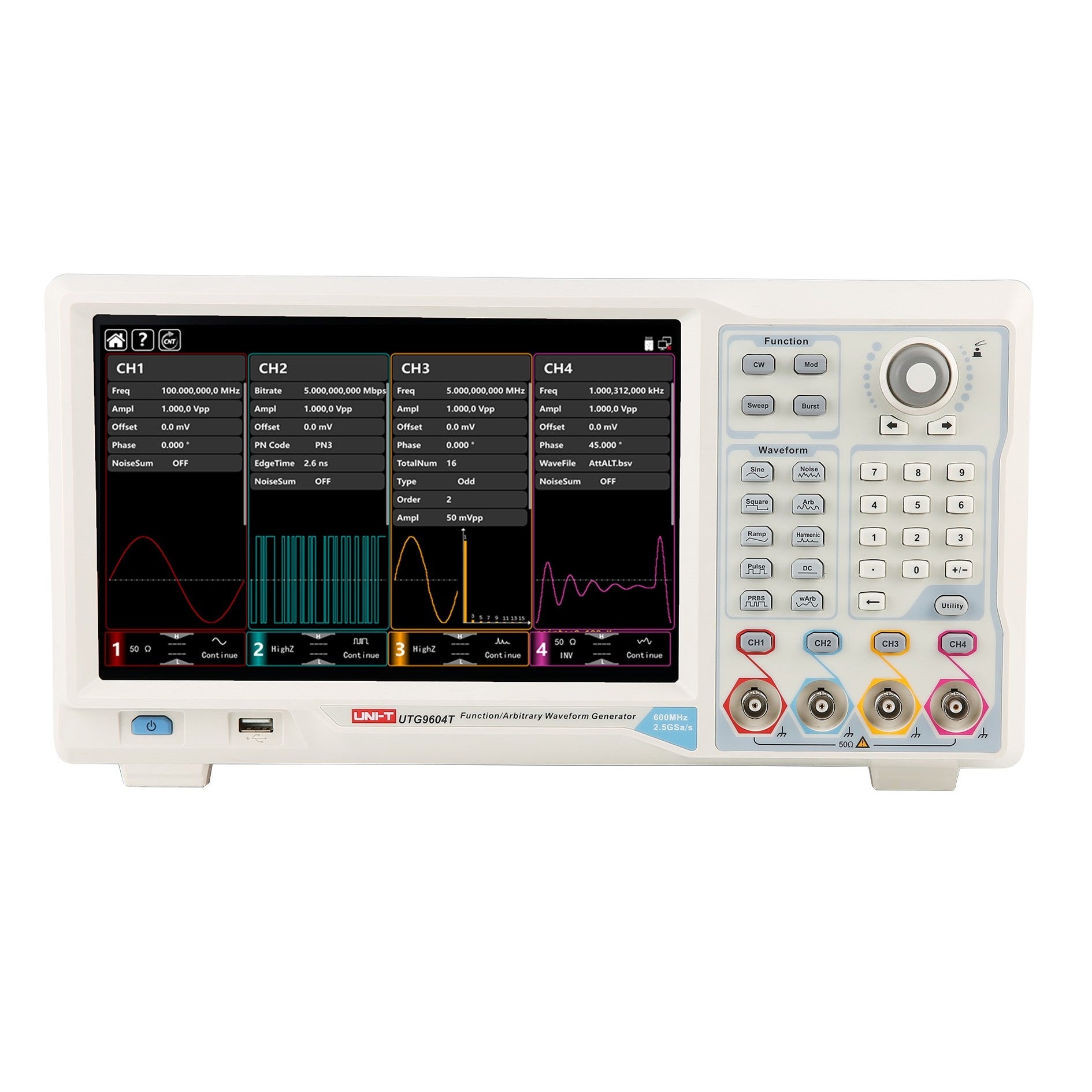 UTG9604T 600MHz 4Ch Elite-Series Arbitrary Waveform Generator