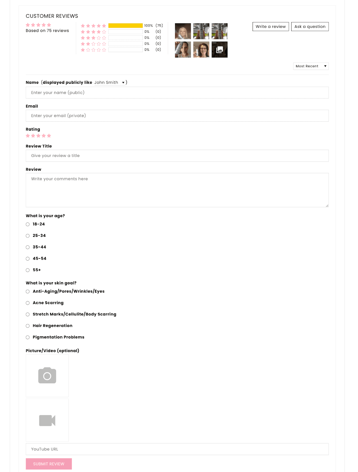 essential derma judge.me review widget and custom forms
